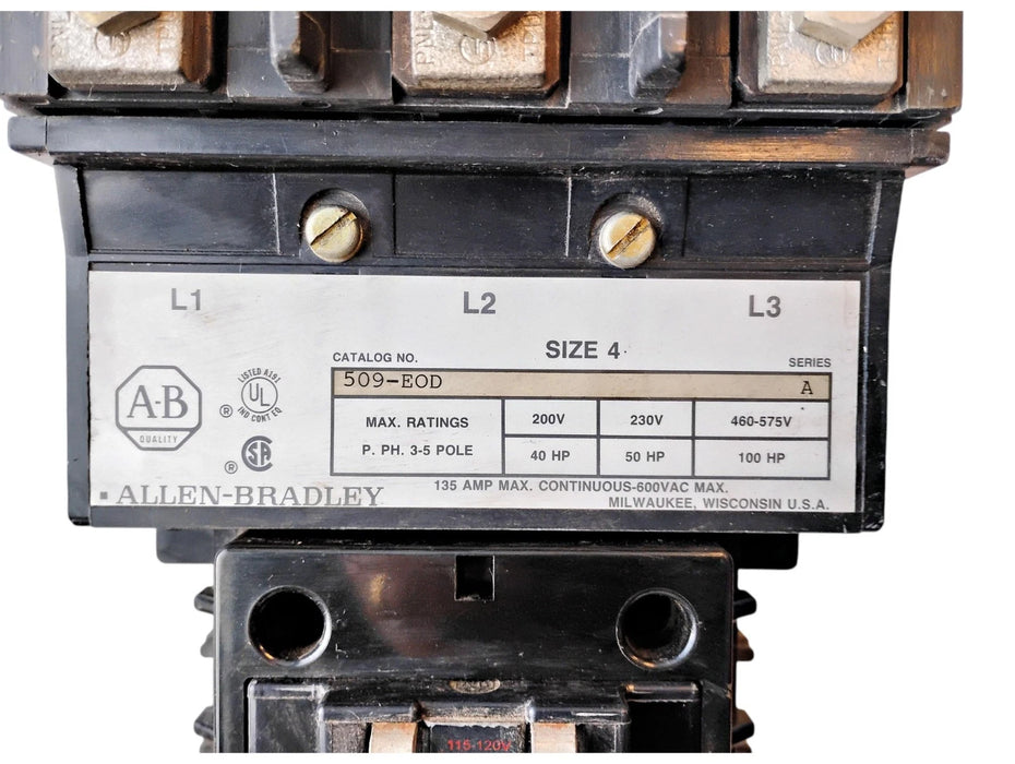 Allen-Bradley 509-EOD 110/120 V NEMA Size 4 Non-Reversing Full Voltage Starter