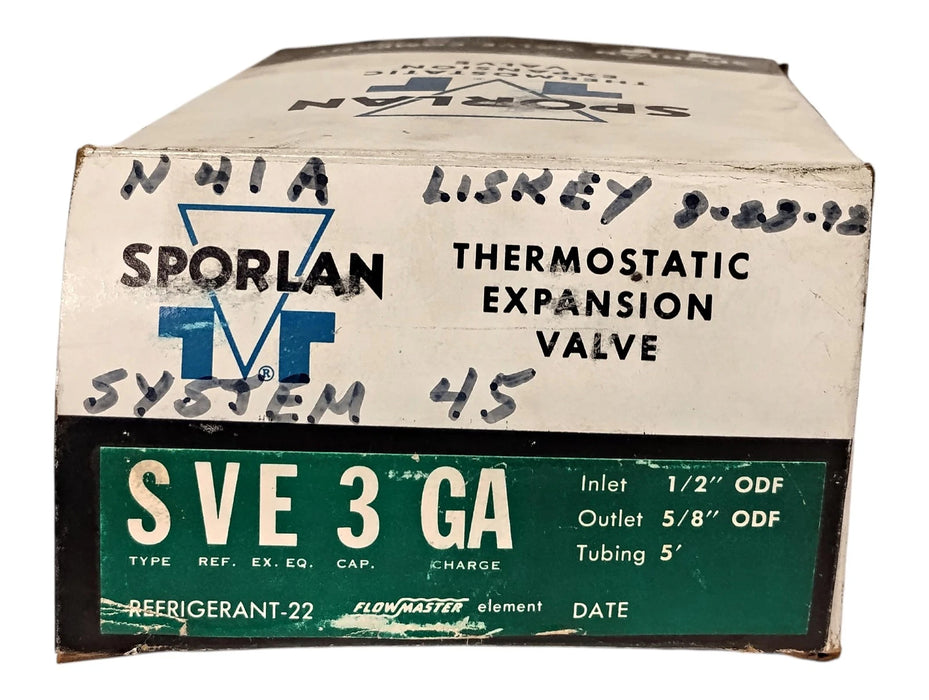 Sporlan SVE-3-GA Thermostatic Expansion Valve TXV 1/2" x 5/8" ODF R22 3 Ton