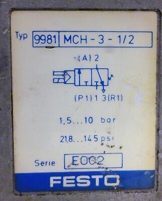 Festo MCH-3-1/2 Solenoid Valve with Solenoid Coil