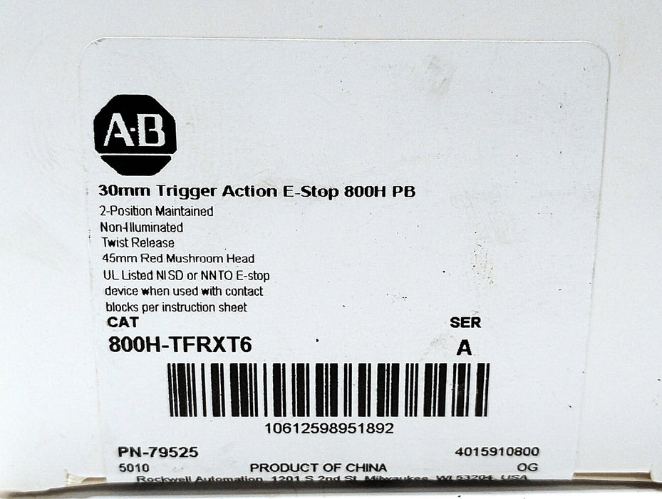 Allen-Bradley 800H-TFRXT6 Series A 30 mm Maintained Twist Release Pushbutton