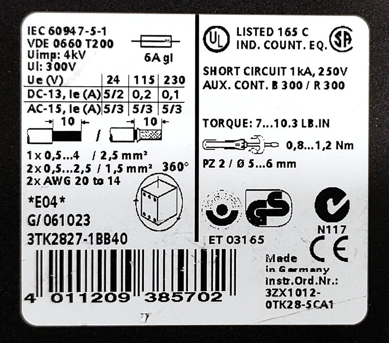 Siemens 3TK2827-1BB40 SIRIUS 24 V DC Safety Relay