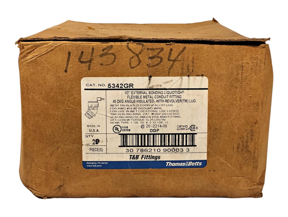 Thomas Betts 5342GR 1/2 in 45 Degree Liquidtight Insulated Connector w/ Ground