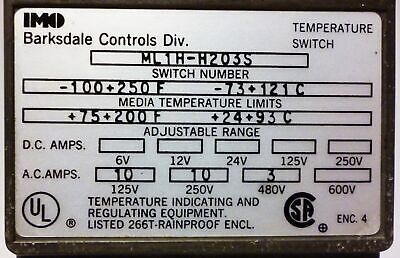 Barksdale ML1H-H203S HVAC Temperature Switch