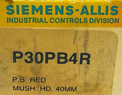Siemens-Allis P30PB4R Red Mushroom Operator for 40 mm Pushbutton Switch