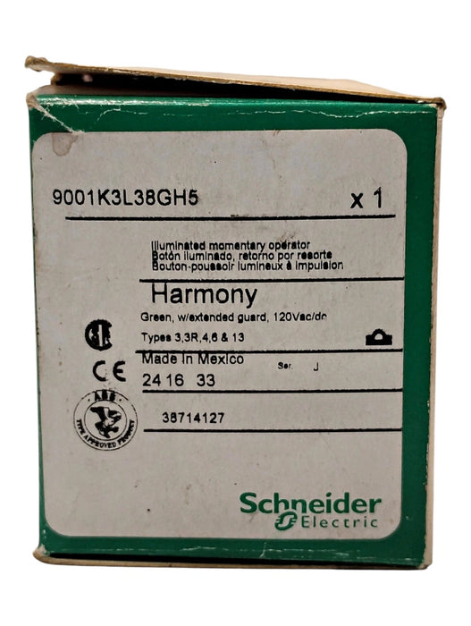 Schneider 9001-K3L38GH5 120 V AC Green Illuminated Pushbutton w/ Extended Guard