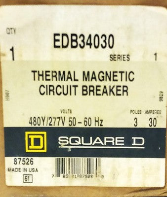 Square D EDB34030 480Y/277 V AC 30 A 3-Pole Thermal Magnetic Circuit Breaker