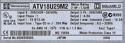 Telemecanique Square D ATV18U29M2 Programmable Variable Frequency Drive