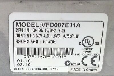 Delta VFD007E11A Variable Frequency Vector AC Micro Drive 3 PH 0.1-600 Hz