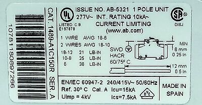 Allen-Bradley 1489-A1C150R 277 V AC 15 A Current-Limiting Circuit Breaker
