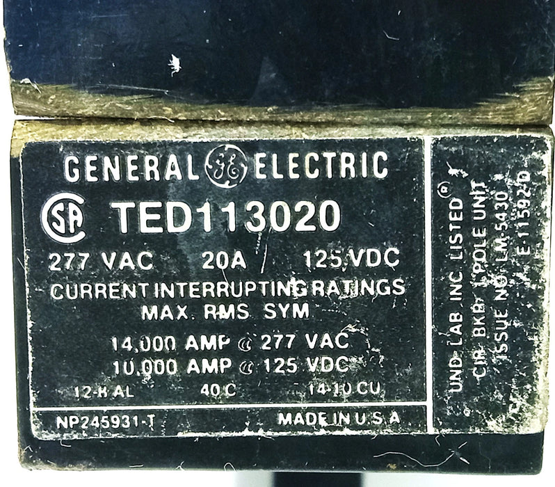 GE TED113020 277 V AC 20 A 1-Pole Circuit Breaker