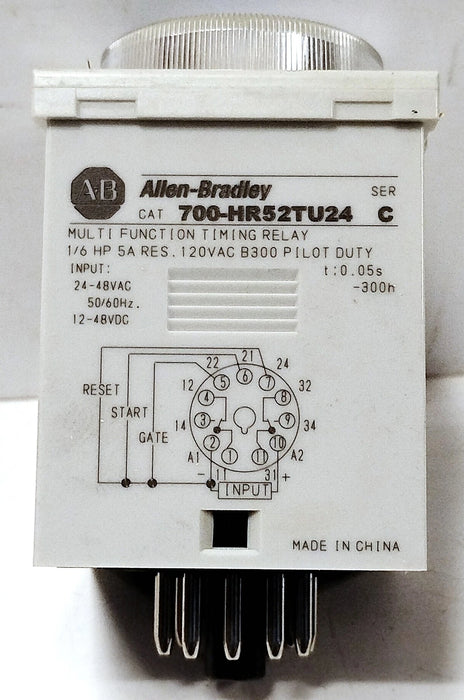 Allen-Bradley 700-HR52TU24 Ser C 12-48VDC/24-48VAC .05 Sec-300 Hr Timer Relay