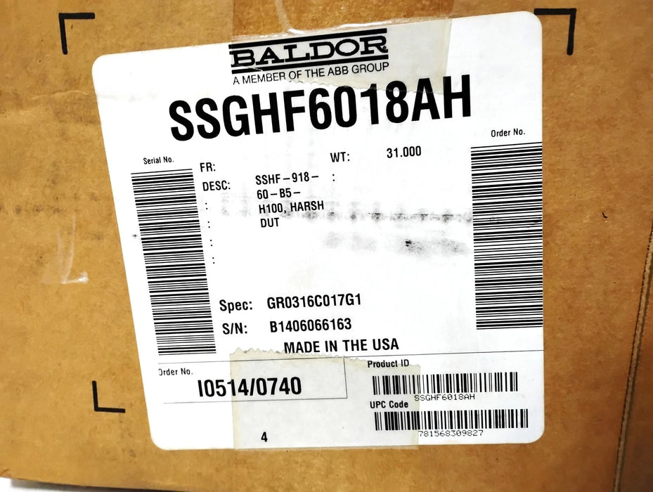 Baldor SSGHF6018AH SSHF-918-60-B5-H100 60:1 Right Angle SS Gear Reducer