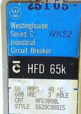 Westinghouse HFD3090L 600 V AC 90 A 3-Pole NEMA F Molded Case Circuit Breaker