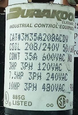 DURAKOOL 3M35A208ACDV 120-480 V AC 35 A 3-10 HP Mercury Relay w/ 208/240 V Coil