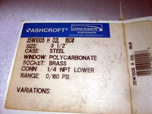 Ashcroft Pressure Gauge 35W1005 H 02L 0-160 PSI