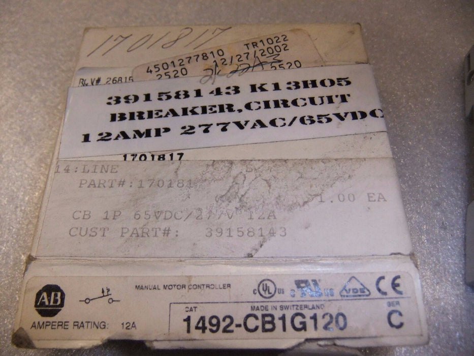 Allen-Bradley 1492-CB1G120 Circuit Breaker 12A 277VAC