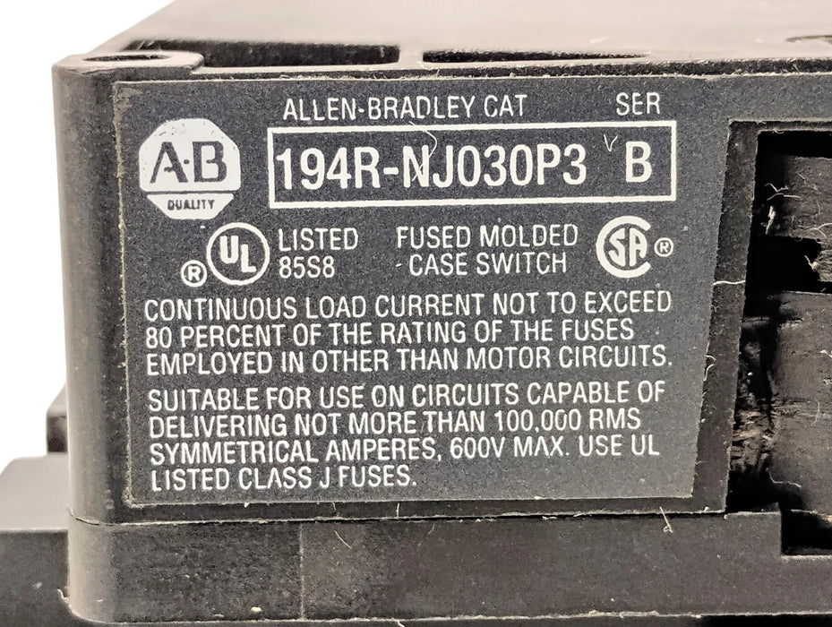 Allen-Bradley 194R-NJ030P3 Series B 600 V AC 30 A 3 Pole Fused Disconnector