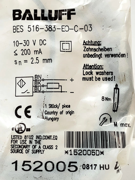Balluff BES 516-383-EO-C-03 BES01M1 10-30 V DC Inductive Proximity Sensor