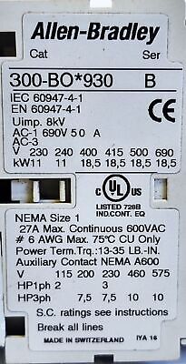 Allen-Bradley 300-BOD930 NEMA Size 1 27 A 10 HP Contactor with a 110/120 V Coil