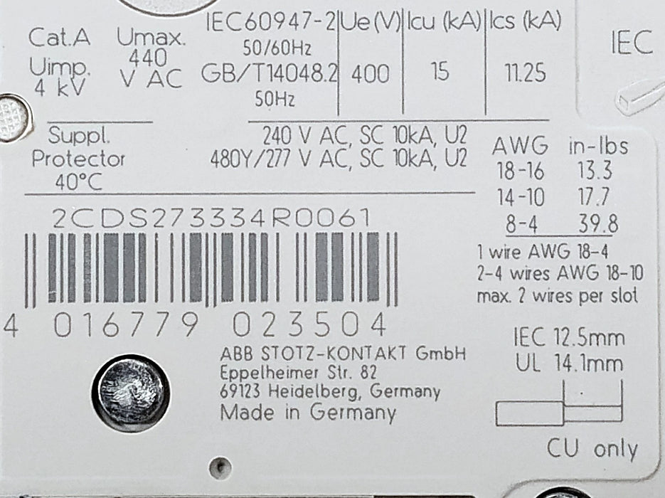 ABB ST203M-D6 400 V AC 6 A 3 Pole Supplementary Circuit Breaker