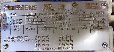 Siemens 1MB21211AB416LG3 230/460 V 5.6/2.8 A 3PH 1740 RPM Motor