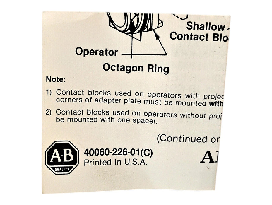 Allen-Bradley 800T-XA4 Ser C 2 NC Shallow Contact Block for 30 mm Push Button