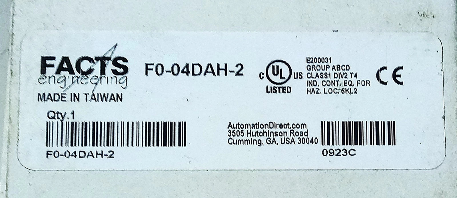 Facts Engineering F0-04AD-2 DirectLogic 4 Channel Analog PLC Input Module