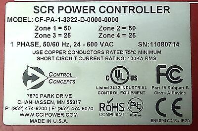 Control Concepts CF-PA-1-3322-D-0000-0000 24-600 V AC SCR Power Controller