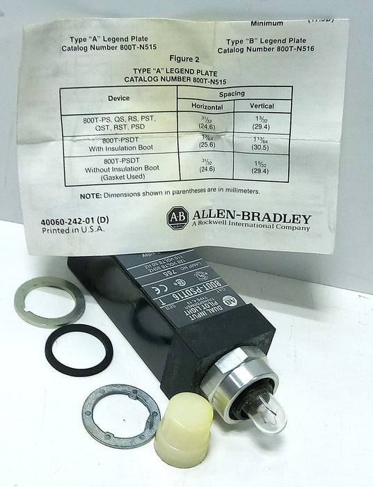 Allen-Bradley 800T-PSDT16W 120 V AC Pilot Light w/ Transformer, Bulb and Lens