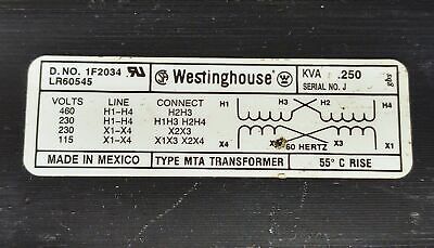 Westinghouse 1F2034 230/460 V to 115/230 V Stepdown Transformer