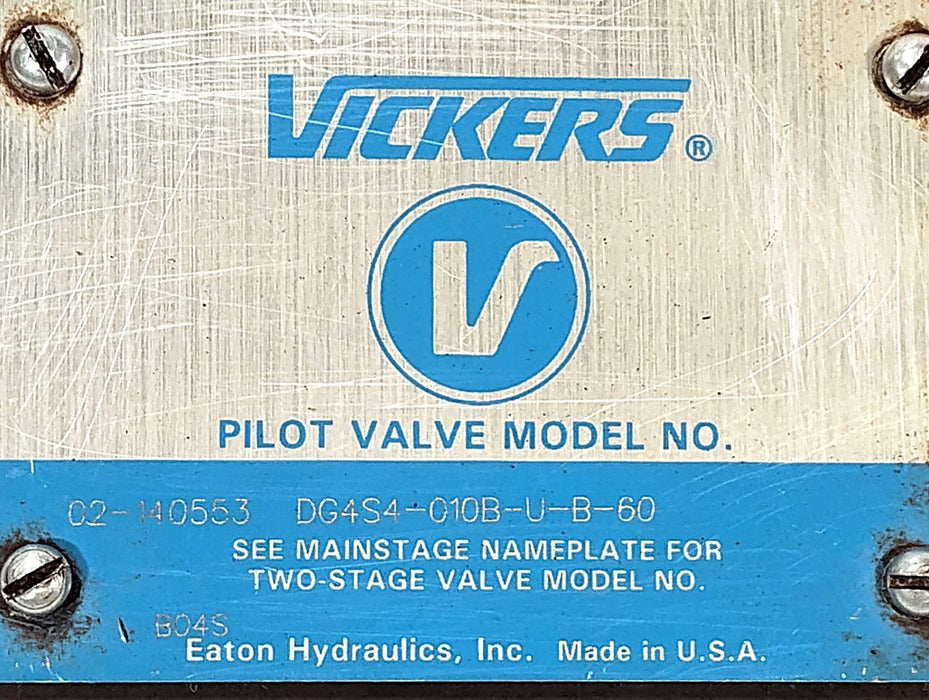 Vickers DG4S4-010B-U-B-60 3000 psi Hydraulic Solenoid Valve w/ 110/120 V AC Coil
