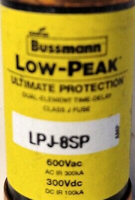 Bussmann LPJ-8SP 600 V AC / 300 V DC 8 A Low-Peak Time-Delay Fuse - Lot of 3