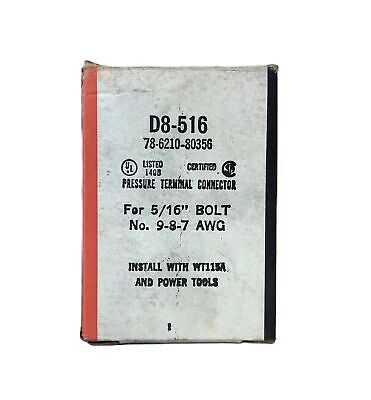 Thomas & Betts D8-516 Non-Insulated Tubular Ring Terminal Connector - Qty. of 20