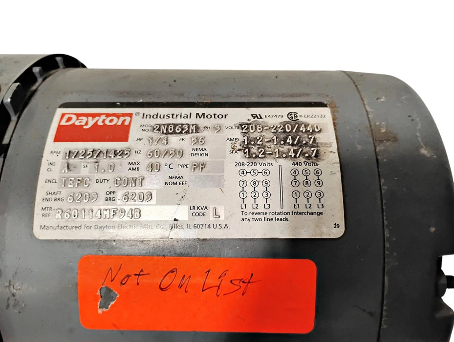 Dayton 2N863M 208-220/440 V 1/4 HP 1725/1425 RPM 3 PH NEMA 56 Motor