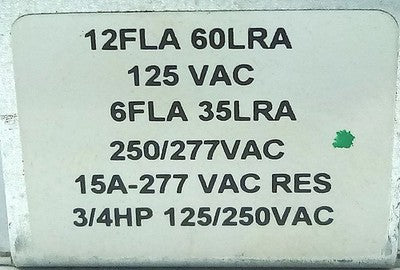 Products Unlimited 9100-233Q999 125/250 V AC 15 A 3/4 hp Relay w/ 24 V DC Coil