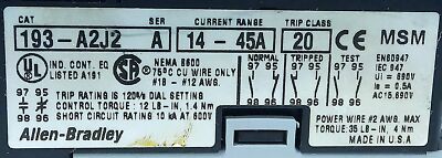 Allen-Bradley 193-A2J2 14-45 A Adjustable Range Overload Protection Relay