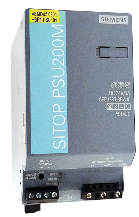 Siemens 6EP1333-3BA10 SITOP PSU200M Power Supply w/ 120/230-500VAC In 24VDC Out