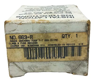 Bussmann 663-R 600 V 30 A Fuse Reducer Kit for Class R Fuses