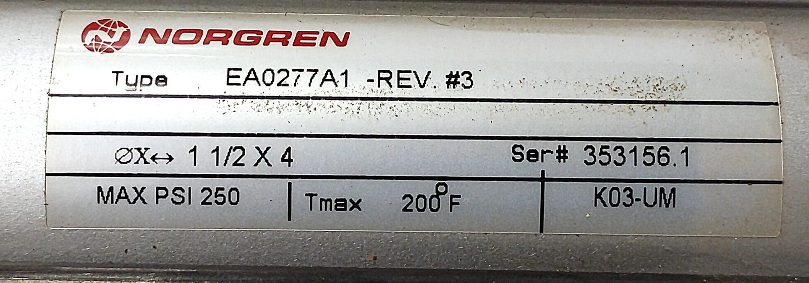 Norgren EA0277A1 Rev 3 250 psi Double-Acting Pneumatic Cylinder