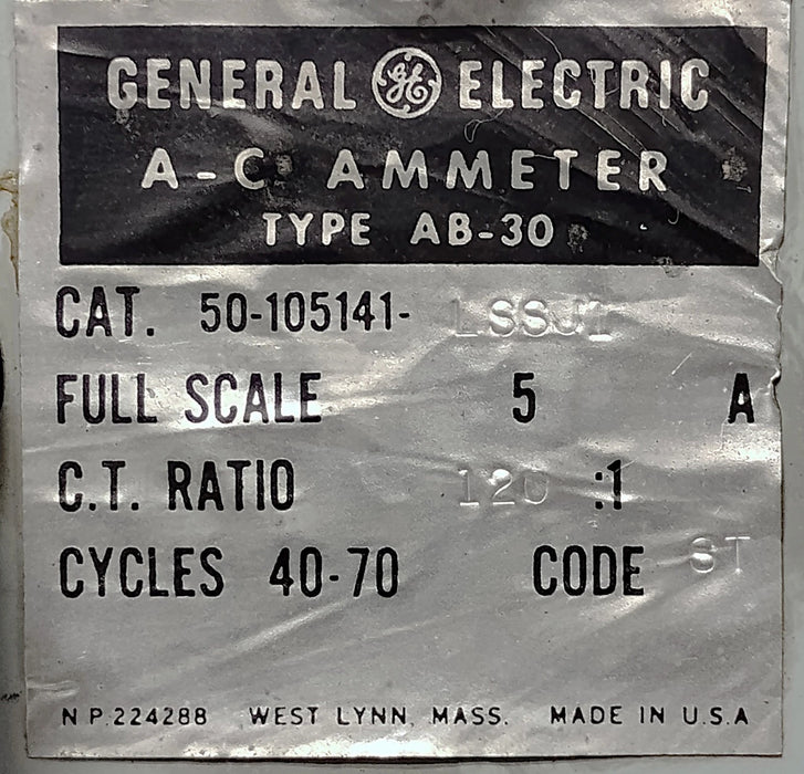 GE 50-105141-LSSJI Type AB-30 0-600 AC Ammeter Panel Meter