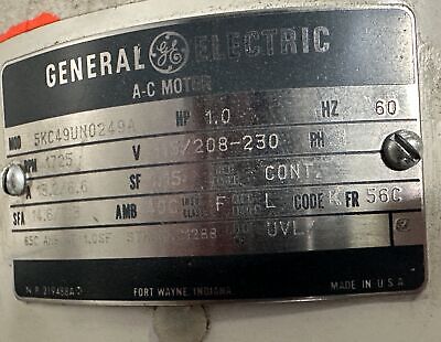 GE 5KC49UN0249A 115/230 V 1725 RPM 1 HP 1 PH 56C Frame TENV Washdown Duty Motor