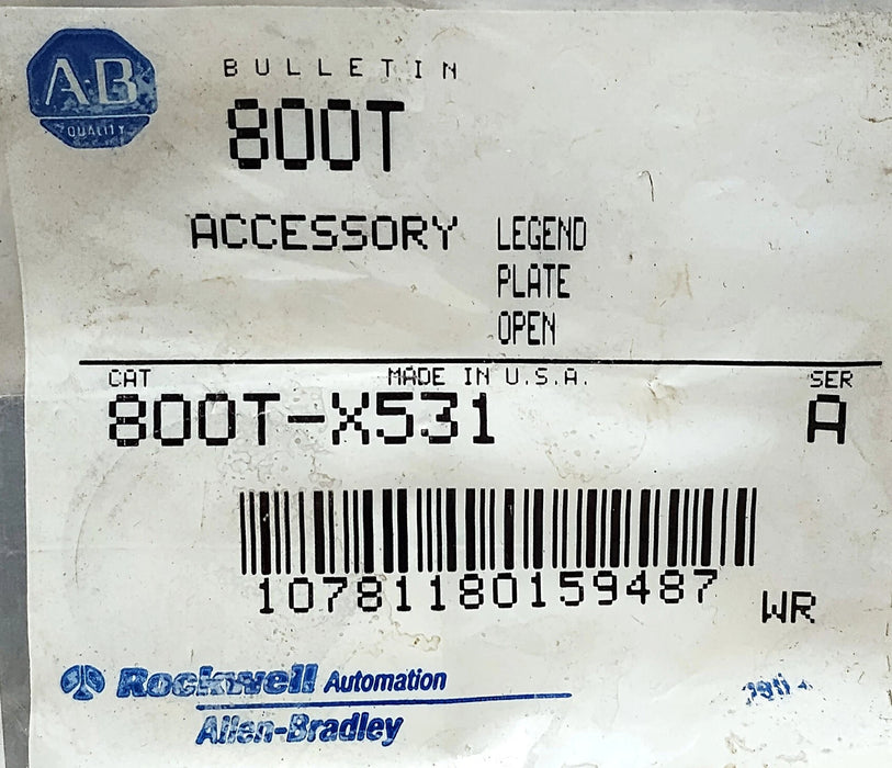 Allen-Bradley 800T-X531 OPEN Aluminum Legend Plate for 30 mm Switches