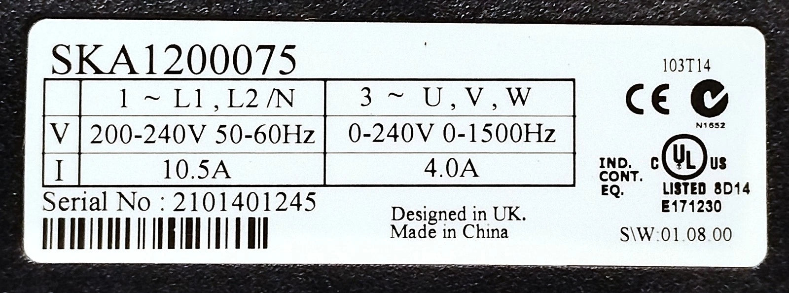 Emerson SKA1200075 200-240 V AC 0-1500 Hz Variable Frequency Drive