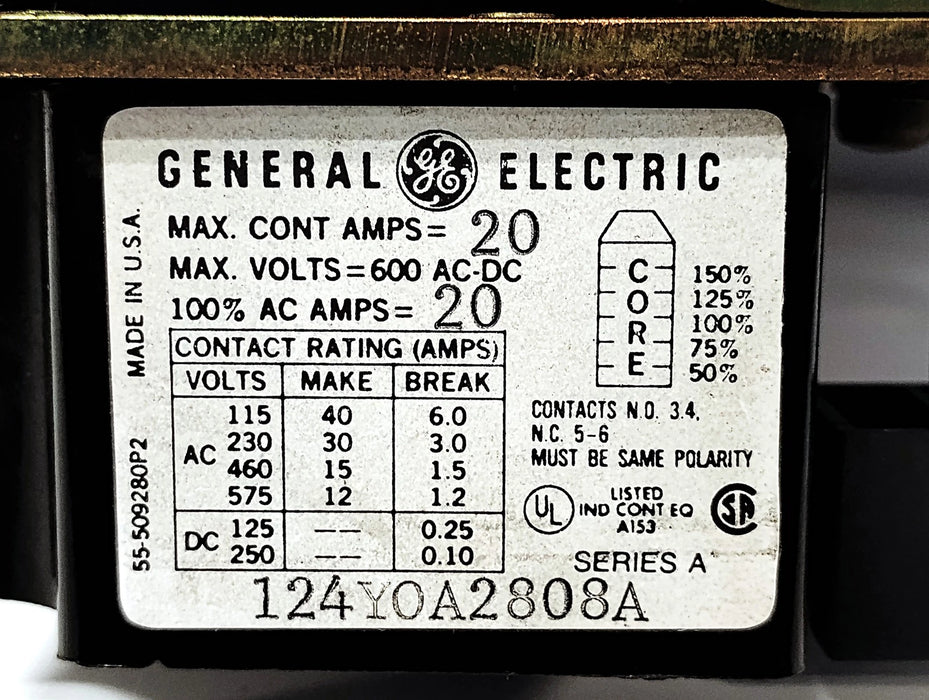 GE 124YOA2808A 600 V 20 A Dashpot Relay