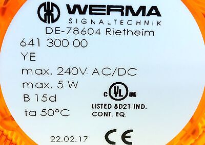 WERMA 641 300 00 12-240V Orange/Amber Stacklight Lamp Holder No Lamp
