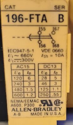Allen-Bradley 196-FTA Delay-On Pneumatic Time Delay Relay