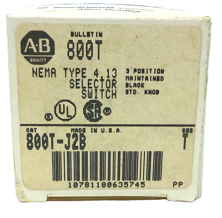 Allen-Bradley 800T-J2B NEMA Type 4,13 3 Position Selector Switch