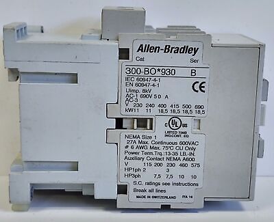 Allen-Bradley 300-BOD930 NEMA Size 1 27 A 10 HP Contactor with a 110/120 V Coil