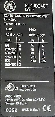 GE RL4RD040TD Control Relay