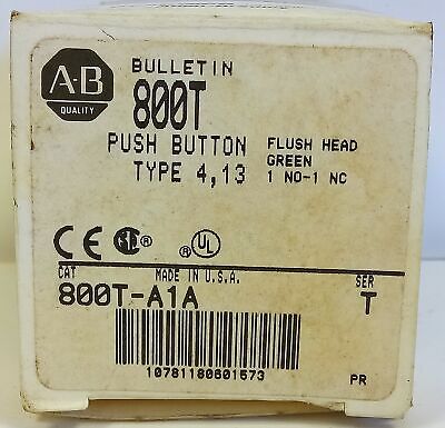 Allen-Bradley 800T-A1A Series T Type 4, 13 Green Flush Head Momentary Pushbutton